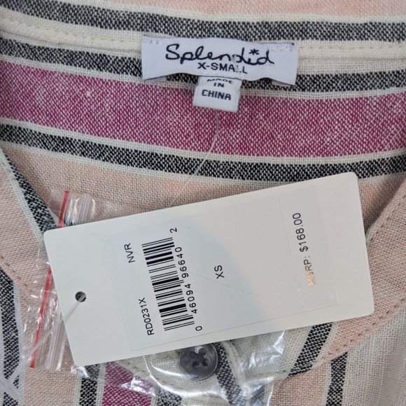 Splendid Linen Striped Shirt Dress NWT XS Pink Whi - Picture 7 of 9